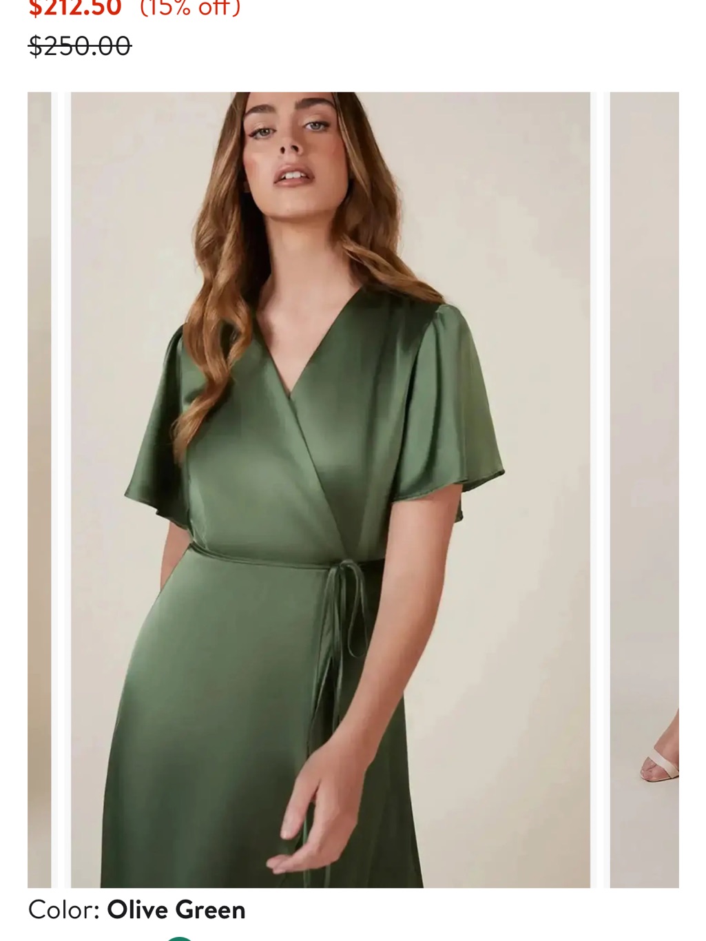 Olive Green Satin Wrap Maxi Dress With Short Sleeves — image 3 of 5
